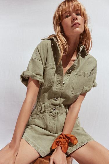 Z1975 SHORT SLEEVE DENIM PLAYSUIT - Khaki by Zara - Image 4