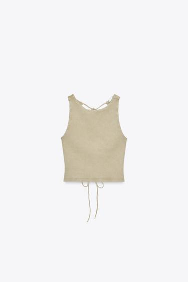 OPEN-BACK RIB T-SHIRT - Light khaki by Zara - Image 4
