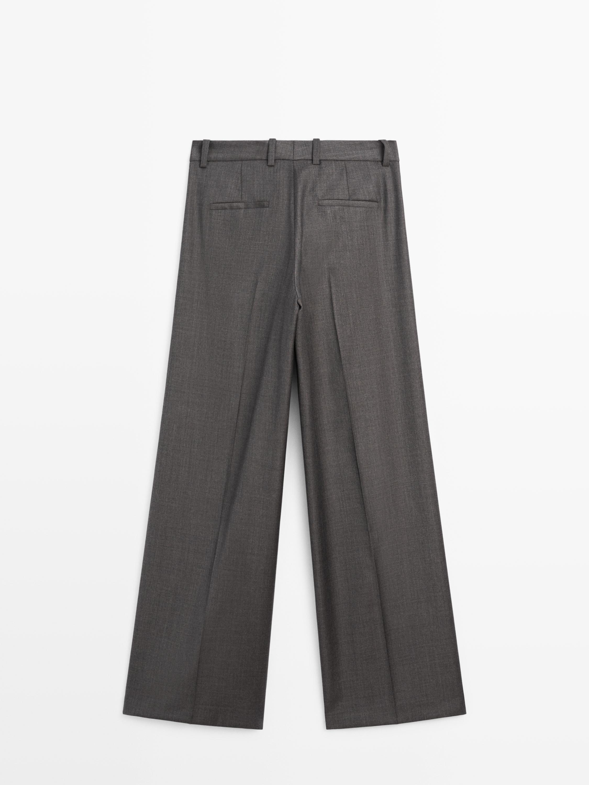 Shop Zara 100% wool wide-leg suit trousers at Beverly Center
