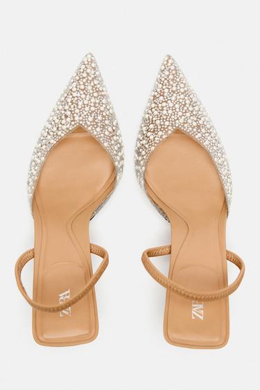 HIGH-HEEL SLINGBACK SHOES WITH FAUX PEARLS - Beige by Zara - Image 3