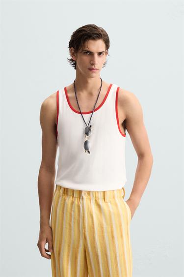 CAMISETA TANK RIB CONTRASTE - Blanco roto de Zara