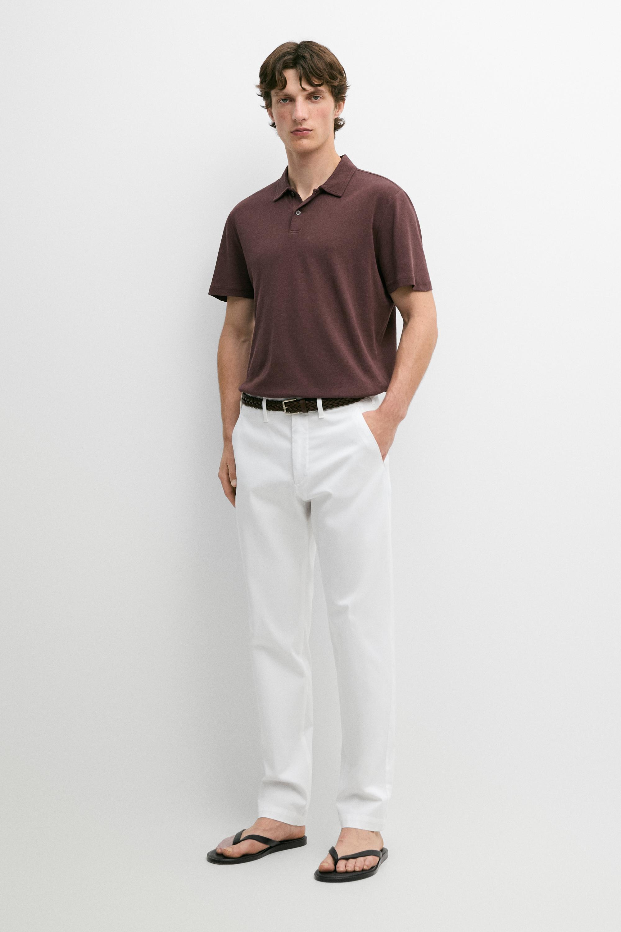 Cotton blend slim fit pants — Oyster-white