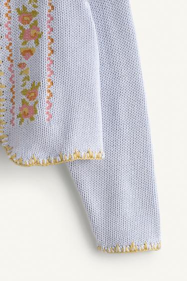 CROSS-STITCH EMBROIDERED FLOWER KNIT CARDIGAN LIMITED EDITION - Sky blue by Zara - Image 7