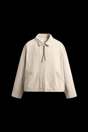 Zara DENIM ZIP-UP JACKET - Sand