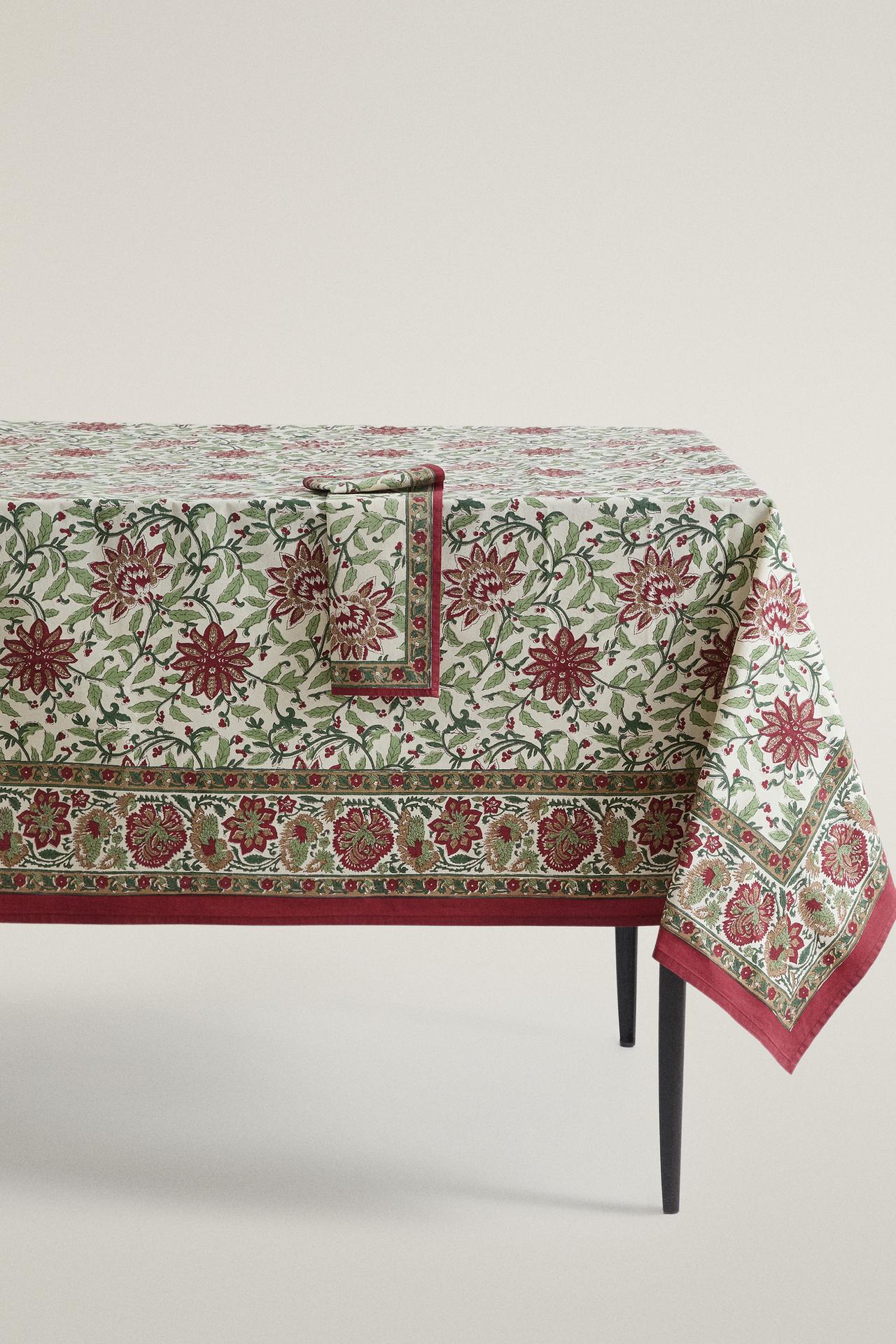 CHRISTMAS FLORAL COTTON TABLECLOTH