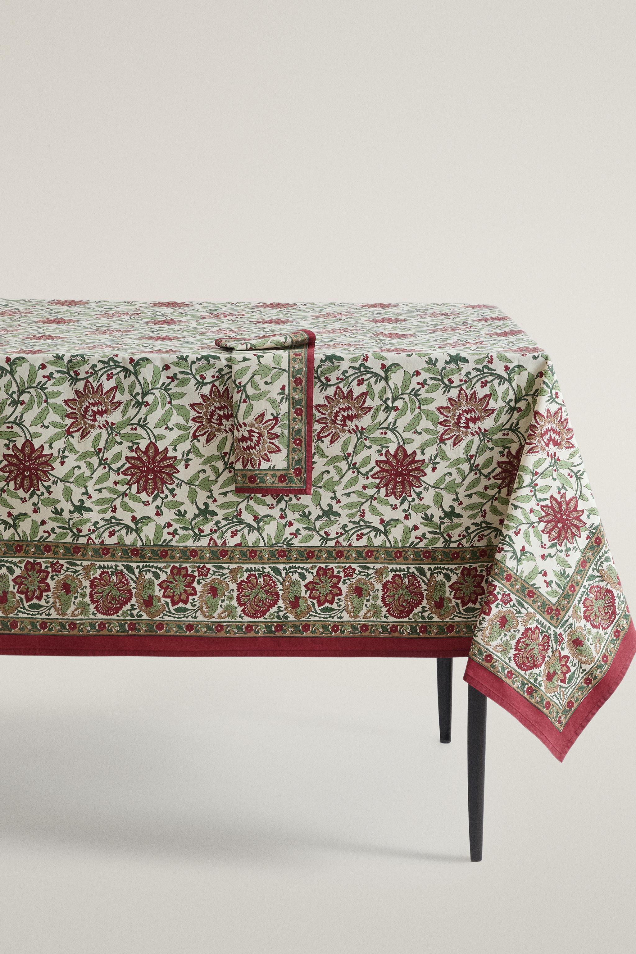 CHRISTMAS FLORAL COTTON TABLECLOTH