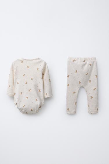 BEAR BODYSUIT AND LEGGINGS SET - Ecru / Marl by Zara - Image 1