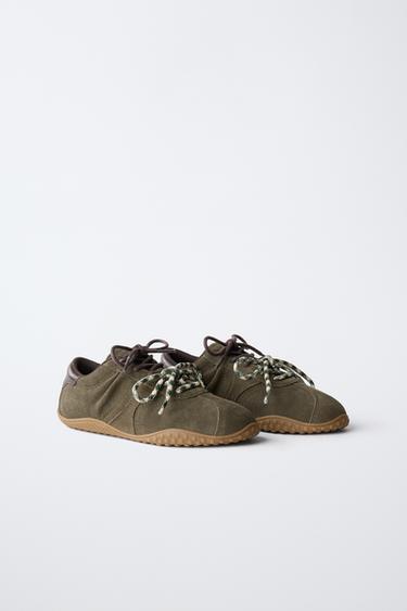 LEATHER LACE-UP SNEAKERS — Green 2