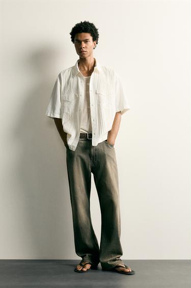 RELAXED FIT SHIRT WITH EMBROIDERY AND PLEATS - Ecru by Zara