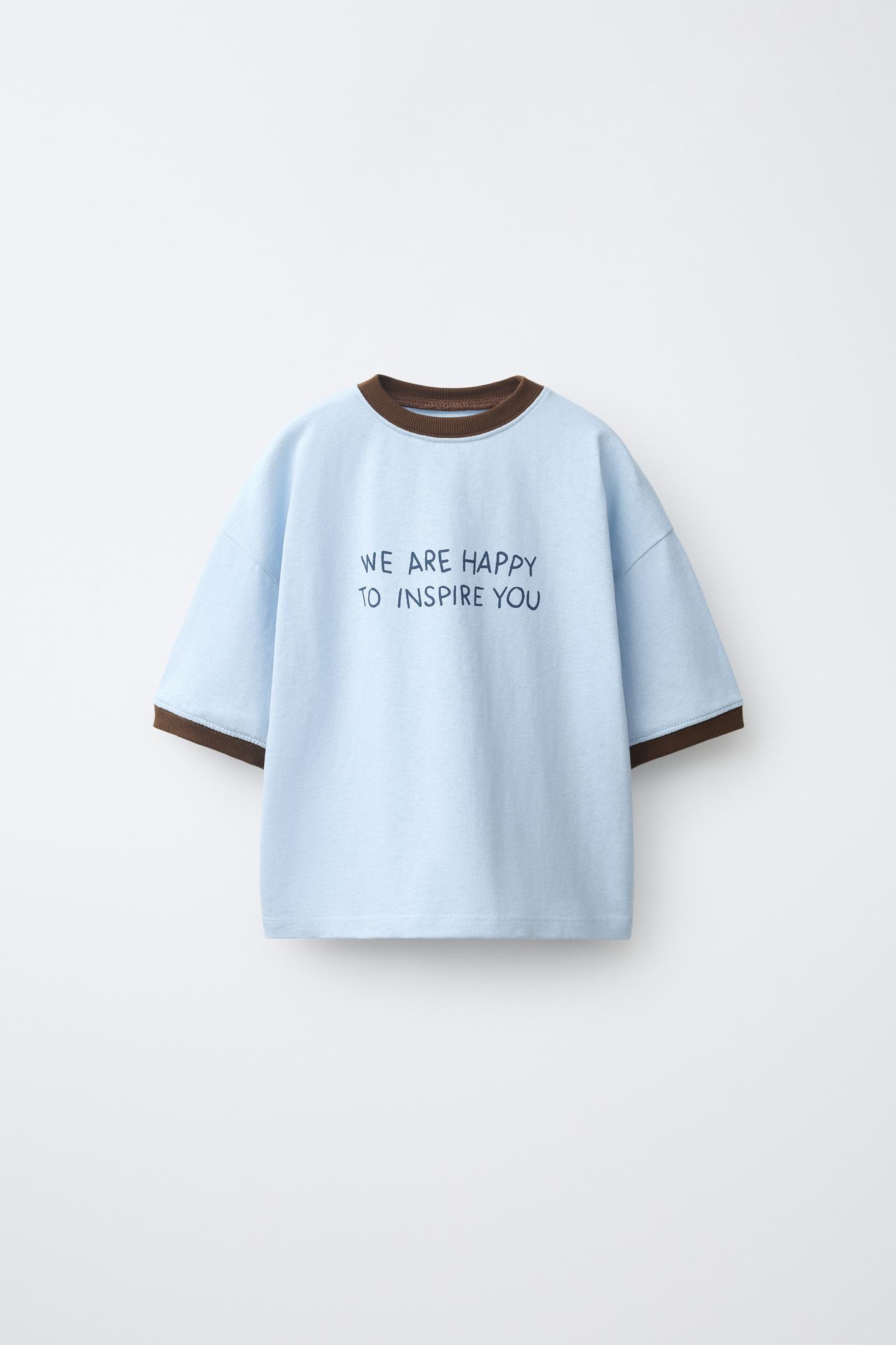 Детская футболка Zara Text Print, цвет: Светлый синий — фото 2