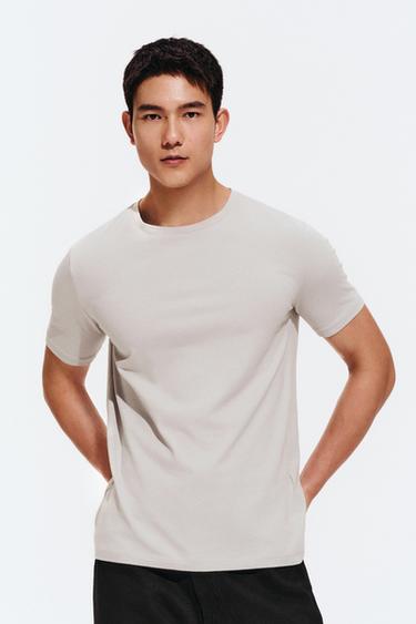 BASIC SLIM FIT T-SHIRT /01 - Pearl grey by Zara