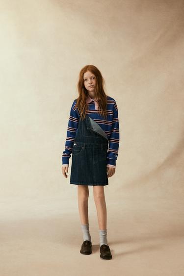 Zara CHAMPION ® X ZARA LABEL DENIM PINAFORE DRESS - Blue