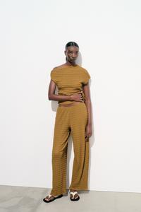 Zara coord set green pleated faux wrap top and pants.
