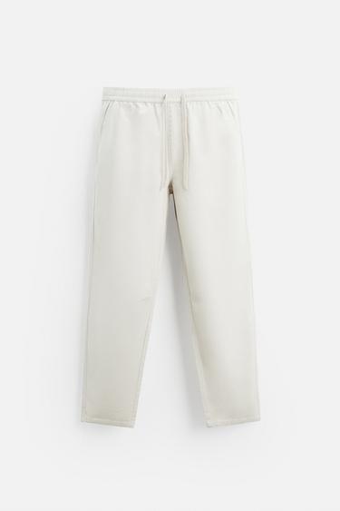 WASHED JOGGER WAIST TROUSERS - Stone by Zara