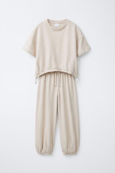 T-SHIRT WITH BOWS AND JOGGER TROUSERS SET - Sand by Zara