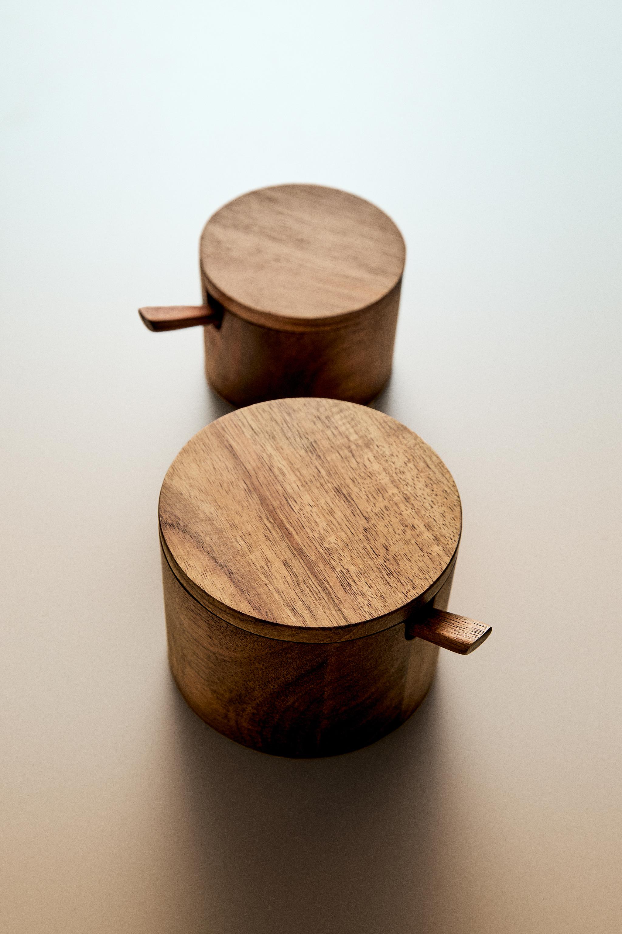 WOODEN SUGAR BOWL WITH SPOON