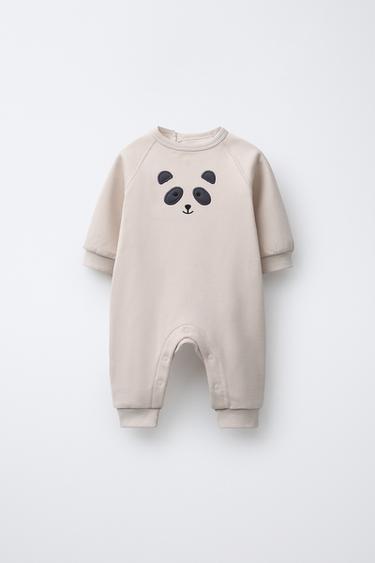 OVERALL AUS BESTICKTEM FLEECE MIT BÄR - Cremefarben von Zara