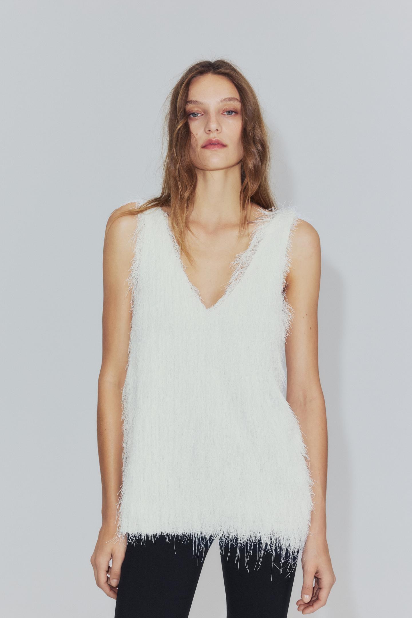 Женский топ Zara Faux Fur Effect, цвет: Белый — фото 2