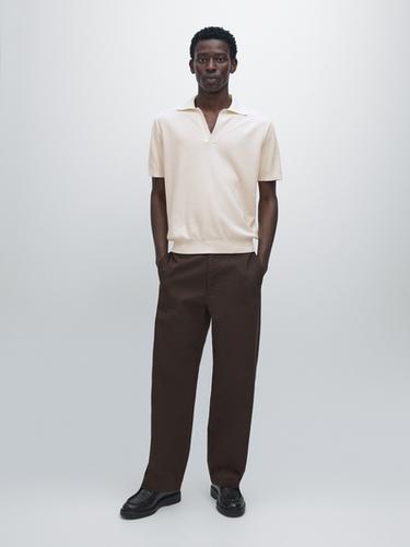 Zara Knit V-neck polo shirt - Ecru