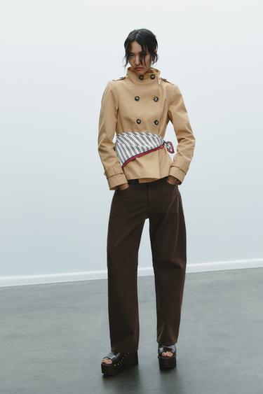 SHORT TRENCH COAT WITH PRINTED SCARF - Tobacco by Zara