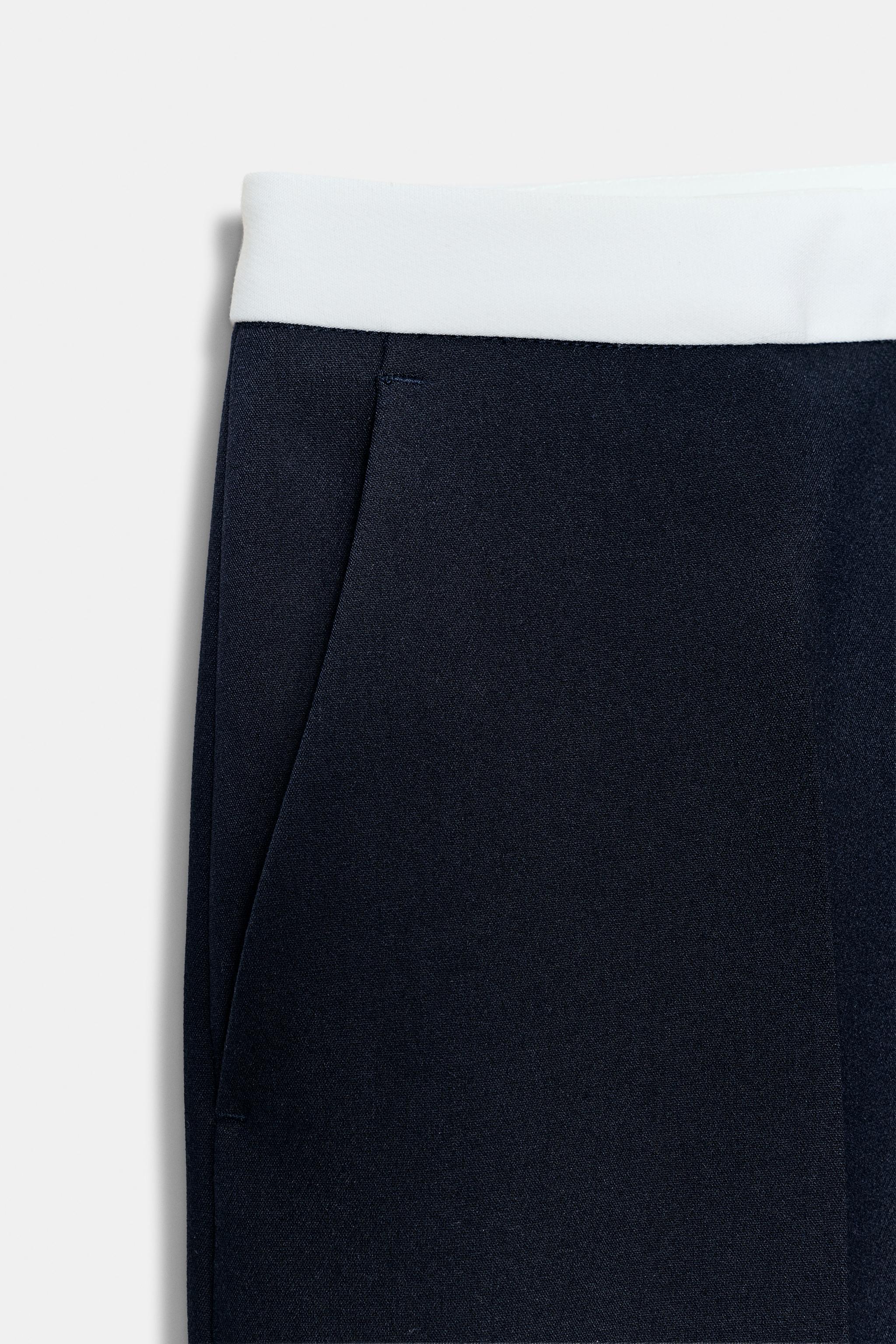 CONTRAST WAIST STRAIGHT LEG PANTS