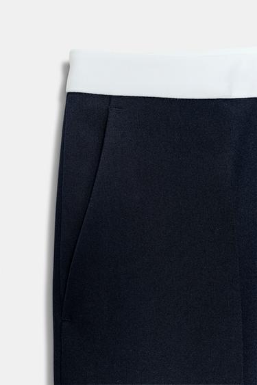 PANTALON DROIT TAILLE CONTRASTE - Bleu marine de Zara - Image 8