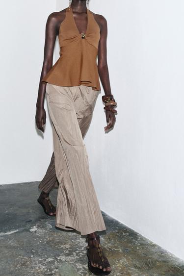 HALTER PEPLUM TOP - camel by Zara - Image 2