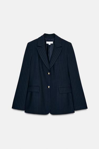 PINSTRIPE BLAZER WITH SHOULDER PADS - Navy blue by Zara