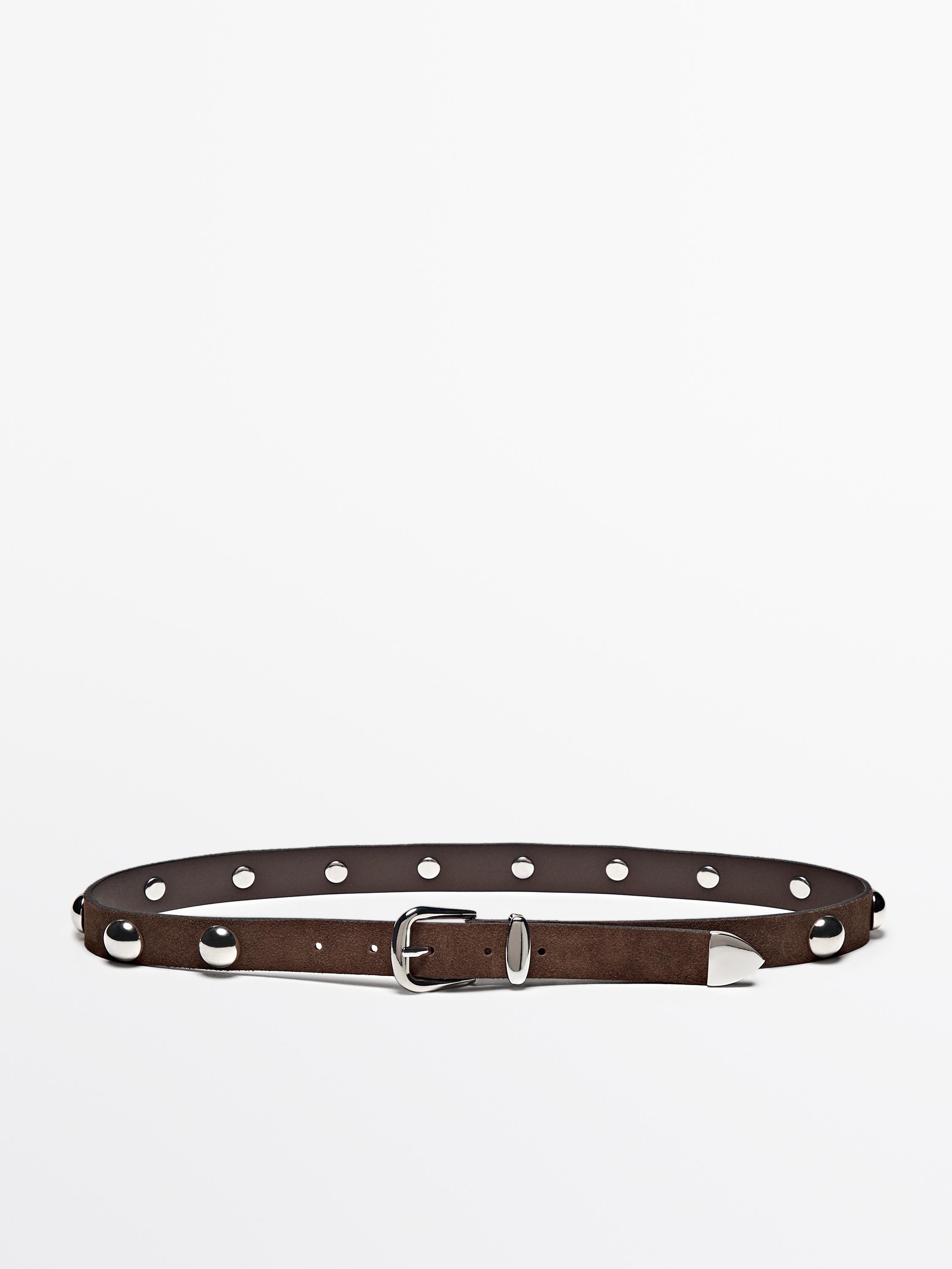 Split suede leather studded belt - Toffee | ZARA United States Split suede leather studded belt - Toffee | ZARA United States