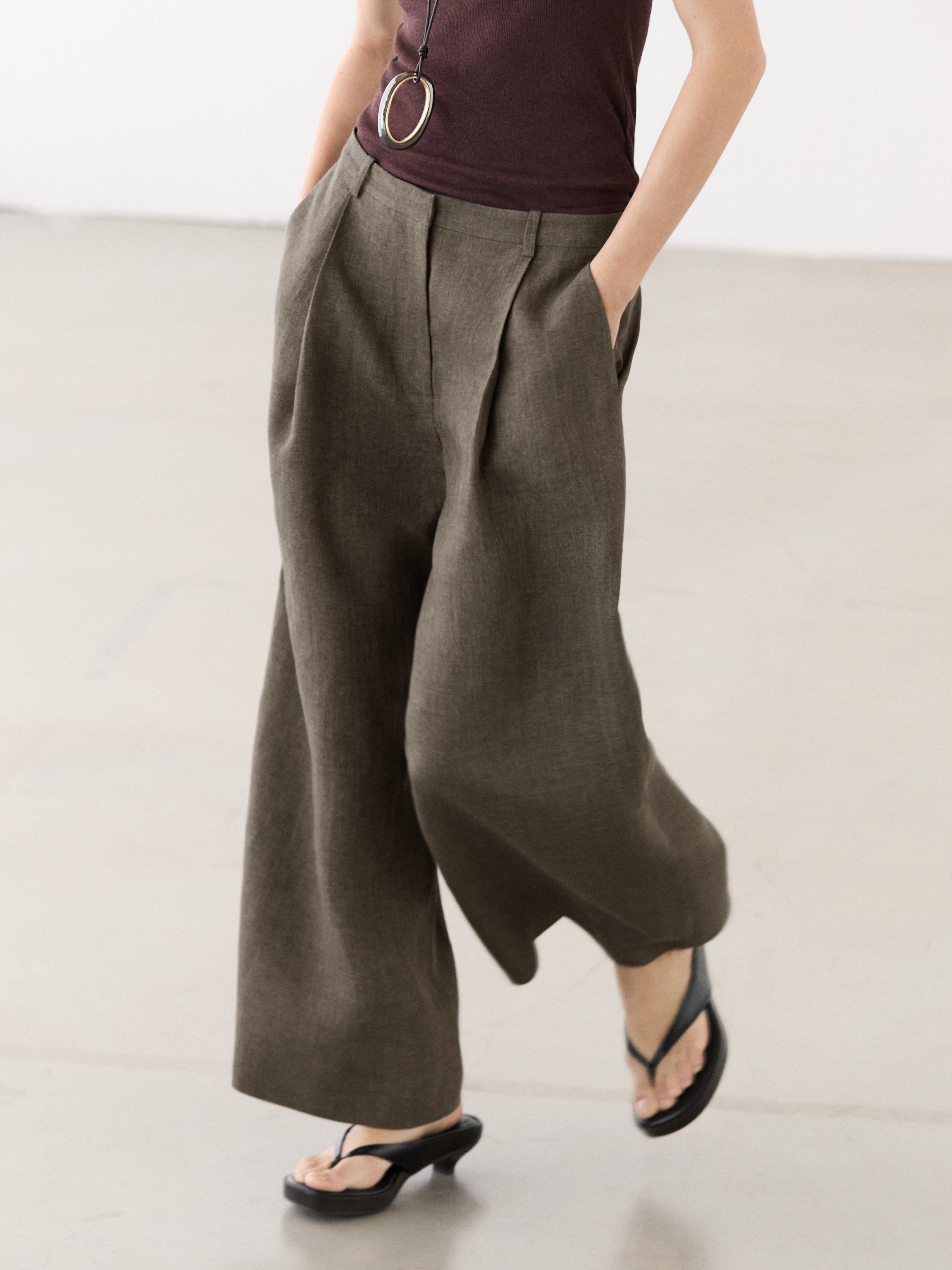Linen melange darted trousers