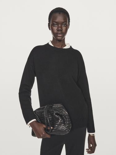 Jersey cuello redondo mezcla lana - Negro de Zara