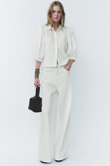 BLUSA DENIM ZW COLLECTION - Blanco roto de Zara - Imagen 0