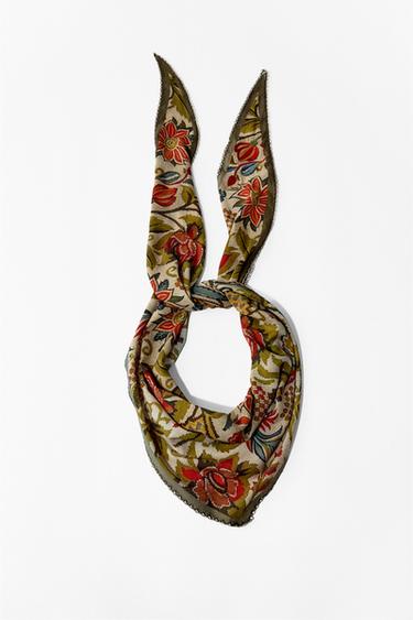 FLORAL PRINT LACE BANDANNA - Ecru by Zara