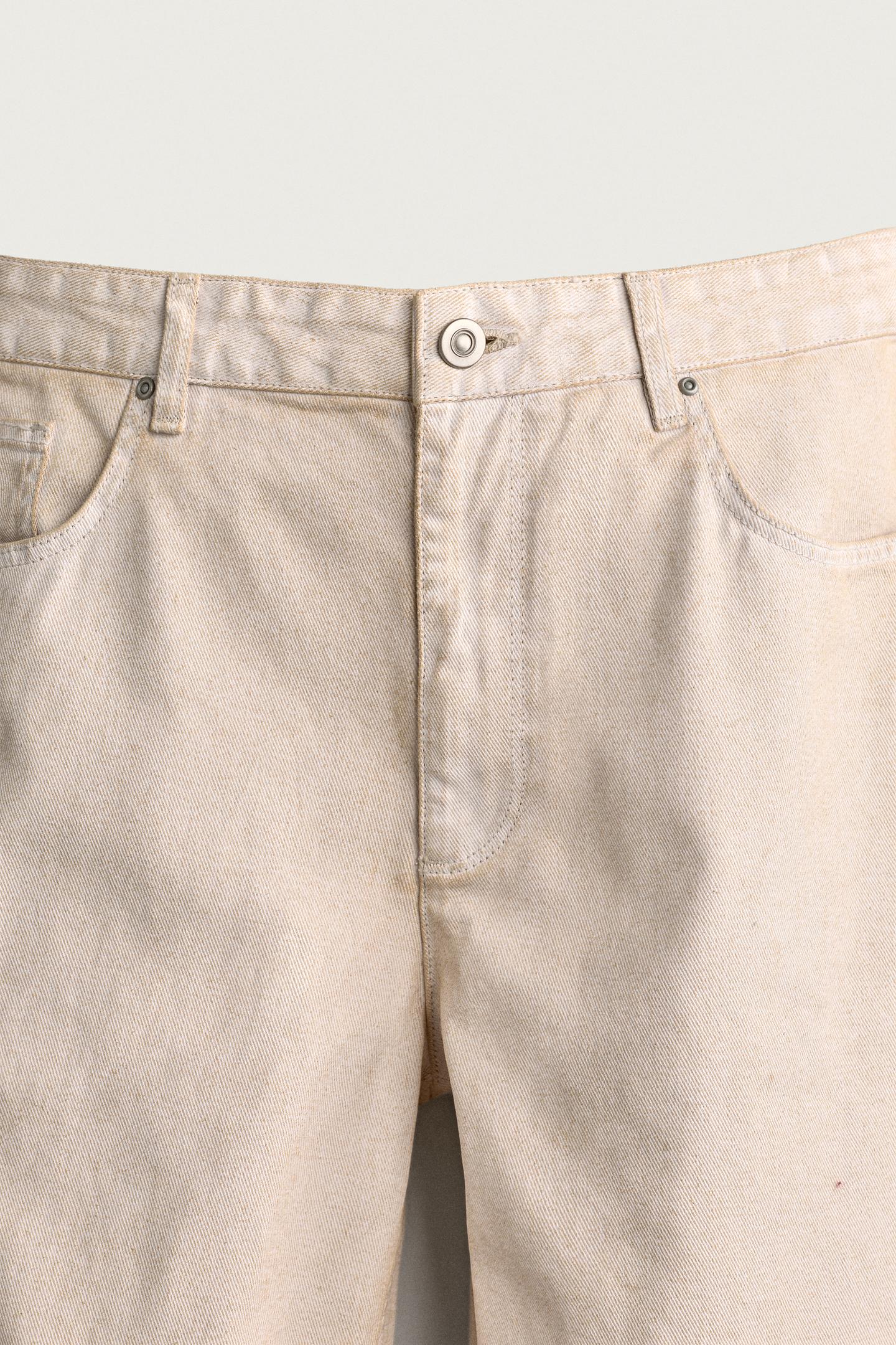 Мужские брюки Zara Washed Straight Fit, цвет: Ванильный — фото 9