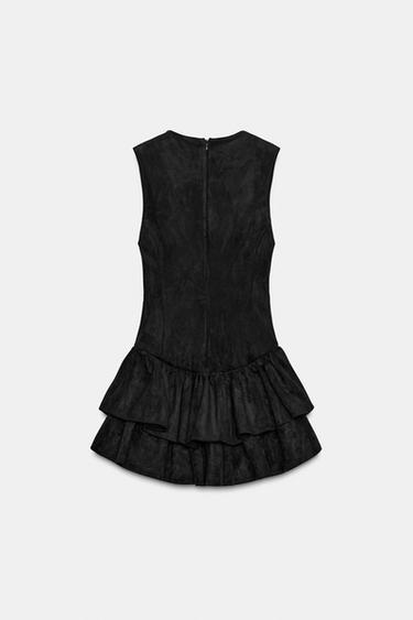 ROBE COURTE EFFET DAIM À VOLANTS - Noir de Zara - Image 6