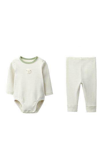 STRIPED EMBROIDERED BODYSUIT AND LEGGINGS SET - Light green by Zara