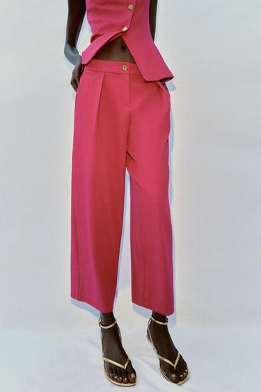 Zara PLEATED TAPERED PANTS - Fuchsia