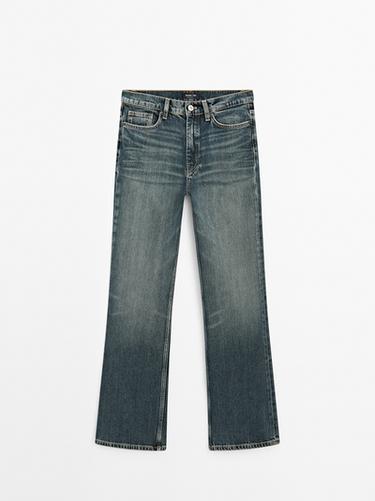 Zara High-waist boot-cut cotton blend jeans - Mid-blue