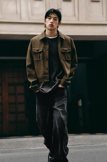 Zara 燈芯絨扭縫垮褲 - 黑色