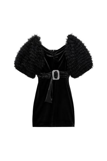 VELVET DRESS WITH VOLUMINOUS SLEEVES