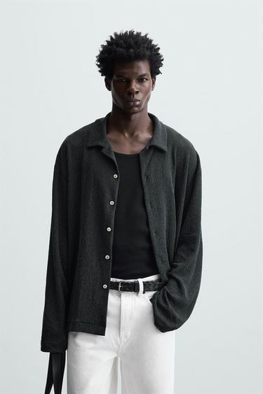 Zara TEXTURED RELAXED FIT SHIRT - Blue gray