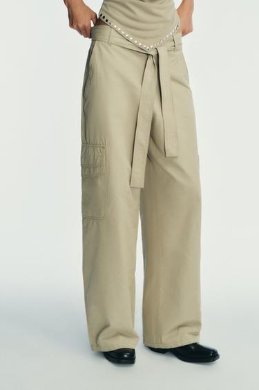 Zara VOLUME CARGO PANTS - Light khaki