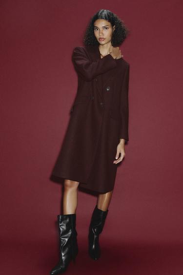 WOOL BLEND DOUBLE-BREASTED COAT - Burgundy by Zara - Image 0