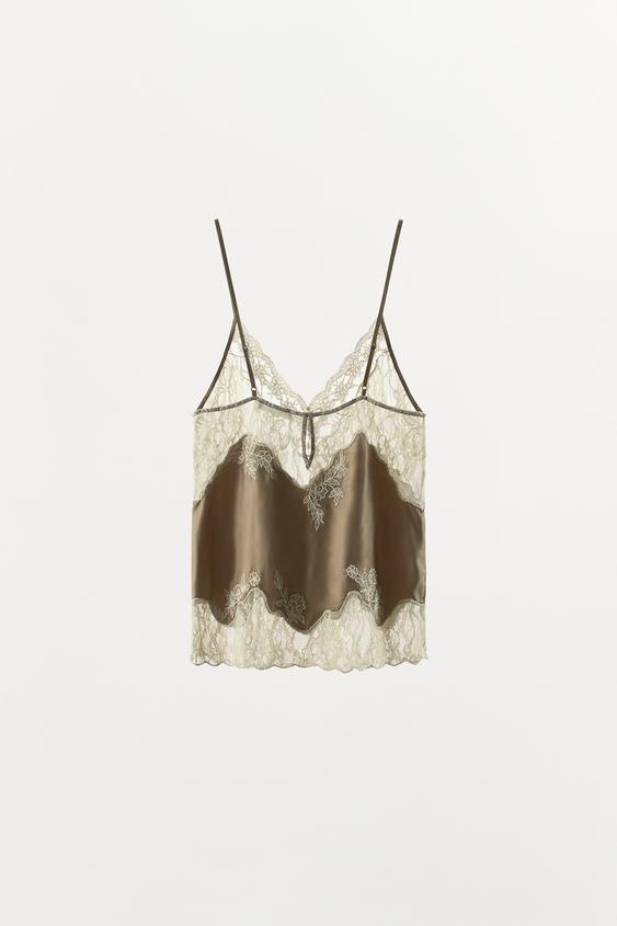 TOP LINGERIE DENTELLE ET FANTAISIE - Verdâtre de Zara - Image 5