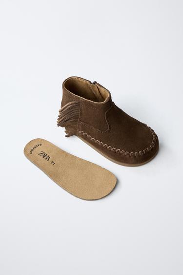 LEATHER FRINGED BOOTS - Brown by Zara - Image 3