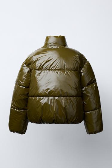 BLOUSON MATELASSÉ FINITION BRILLANTE - Vert olive de Zara - Image 3