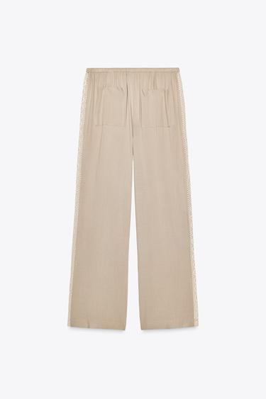 PANTALON LARGE BANDES LATÉRALES BRODÉES - Sable de Zara - Image 6