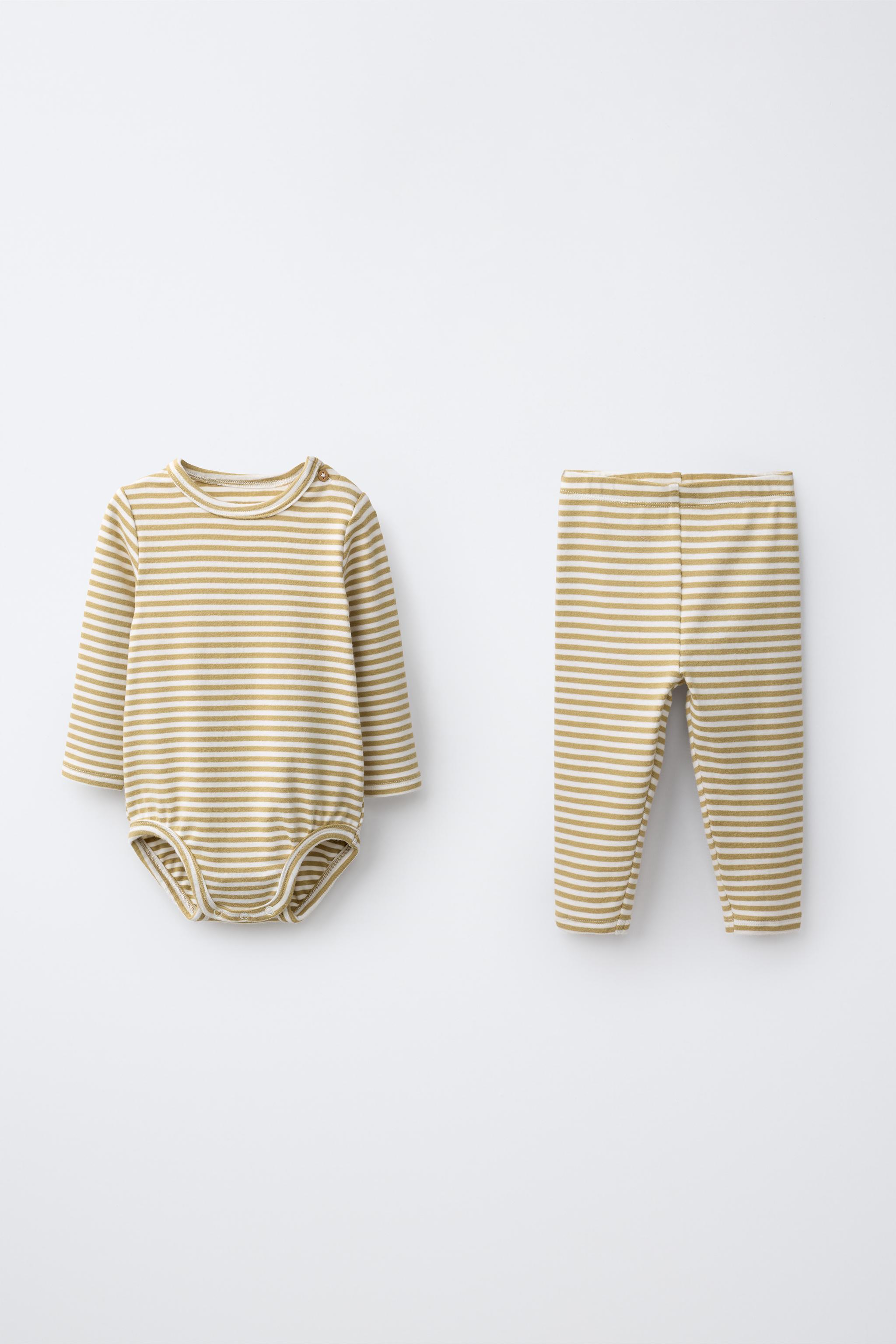 STRIPED BODYSUIT AND LEGGING SET — olive green