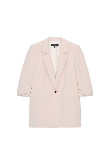 Zara DRAPED SLEEVE BLAZER - Sand