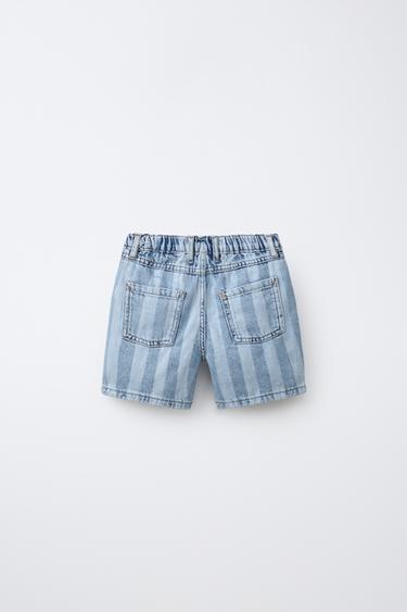 STRIPED DENIM BERMUDA SHORTS - Indigo by Zara - Image 1